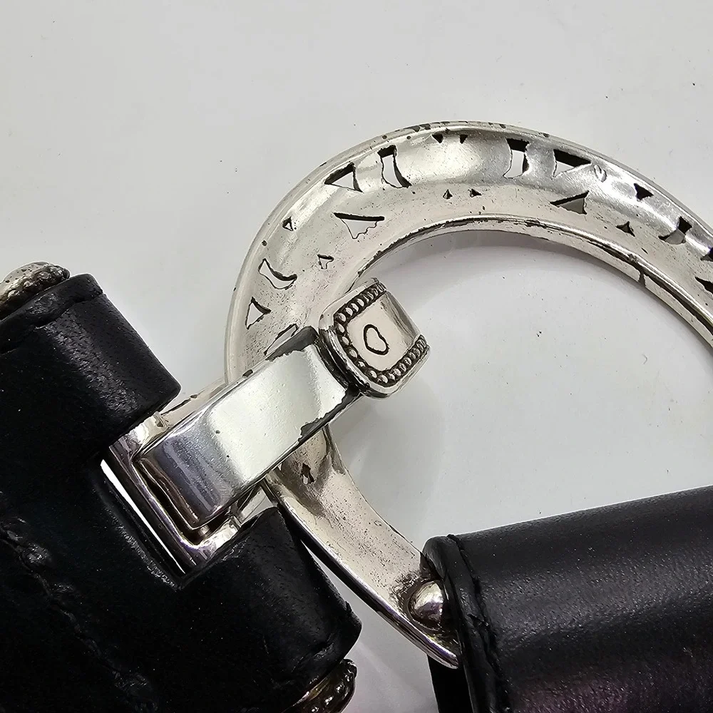 Brighton Braided‎ Leather Belt Black Horseshoe Heart Buckle Womens ML 32